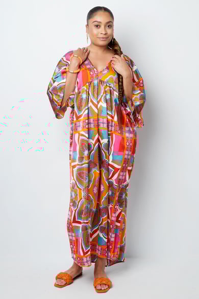 Maxikleid Happy Print - orange/rot h5 Bild5